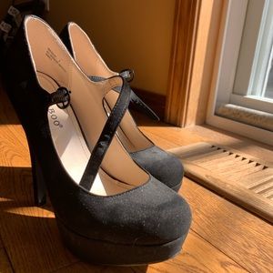 Black suede closed-toe heels